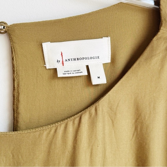 ANTHROPOLOGIE Silky Balloon Sleeve Gold Green Blouse Medium - Picture 7 of 10